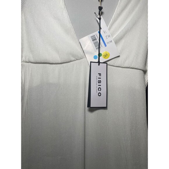 Fisico Ribbed Deep V-Neck White‎ Dress S - Picture 2 of 4